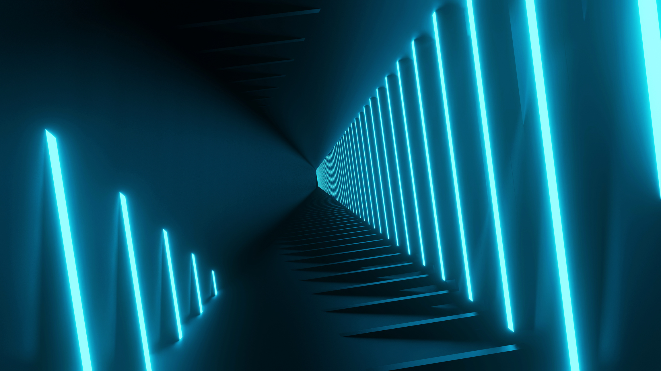 3D Rendering Abstract Blue Neon Black Background Illustration
